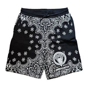 Crooks and Castles Men's Paisley Fleece Shorts Black White XLarge